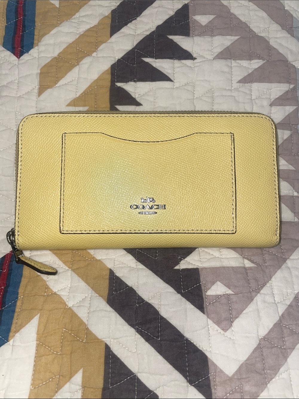 Coach Yellow Saffiano Zip Wallet with Front Card Slot